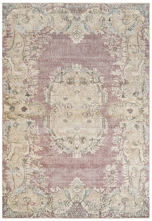 Handmade Wool Cotton Rug - Vintage Pink Medallion Carpet 6'8" x 10' Durable Bohemian Style
