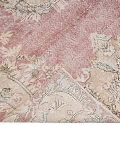 Handmade Wool Cotton Rug - Vintage Pink Medallion Carpet 6'8" x 10' Durable Bohemian Style