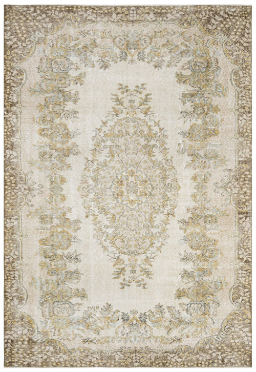 Handmade Wool Cotton Rug – Vintage Brown Medallion 4'9" x 8'2" Area Carpet