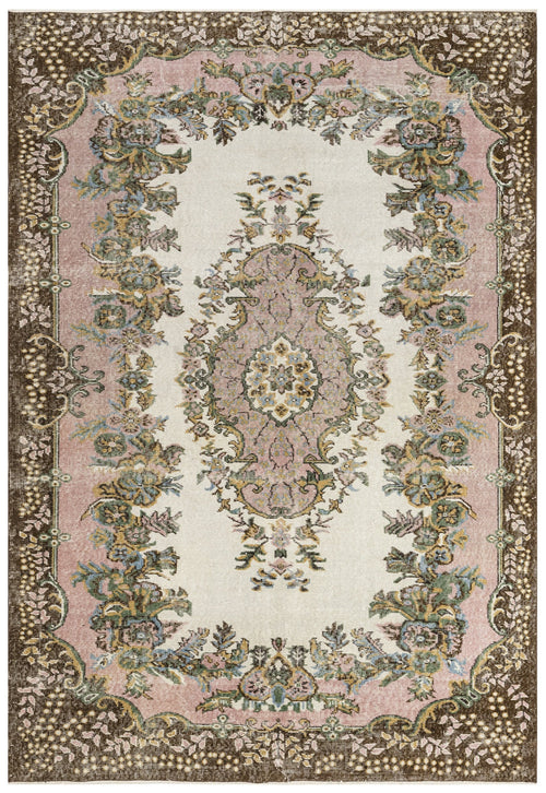 Handmade Wool Cotton Rug – Vintage Medallion Design | Brown 5x9 Area Carpet