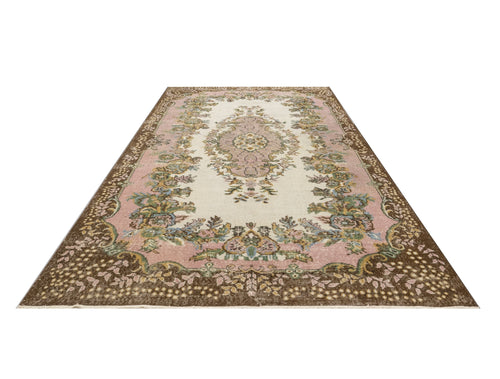 Handmade Wool Cotton Rug – Vintage Medallion Design | Brown 5x9 Area Carpet