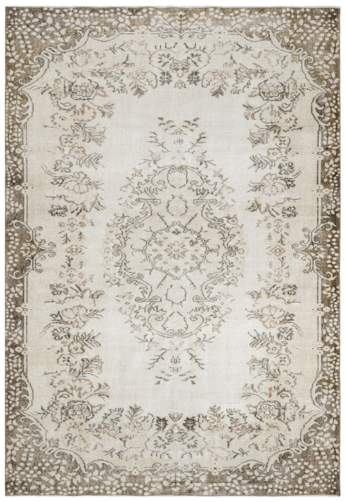 Handmade Wool Cotton Rug - Vintage Brown Medallion Area Rug 6x9 Feet Classic Design