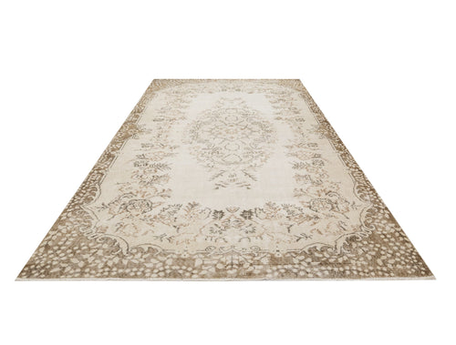 Handmade Wool Cotton Rug - Vintage Brown Medallion Area Rug 6x9 Feet Classic Design