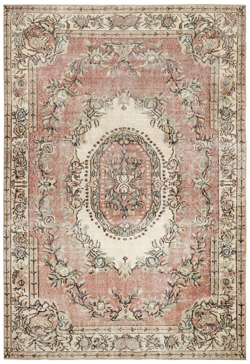 Handmade Wool Rug - Vintage Red Medallion 5'9" x 9'1" Cotton Blend Area Rug