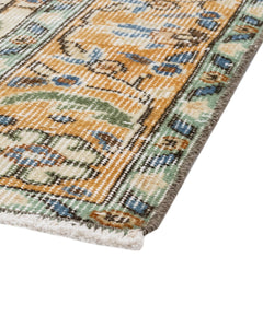 Handmade Wool Cotton Rug - Vintage Yellow Frame 5x9 Feet Durable Natural Fibers