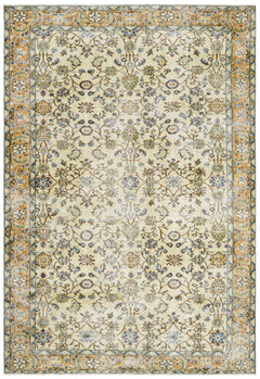 Handmade Wool Cotton Rug - Vintage Yellow Frame 5x9 Feet Durable Natural Fibers