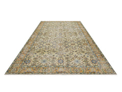 Handmade Wool Cotton Rug - Vintage Yellow Frame 5x9 Feet Durable Natural Fibers