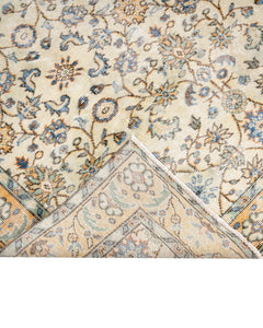 Handmade Wool Cotton Rug - Vintage Yellow Frame 5x9 Feet Durable Natural Fibers