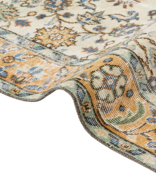 Handmade Wool Cotton Rug - Vintage Yellow Frame 5x9 Feet Durable Natural Fibers