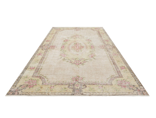 Handmade Wool Rug – Vintage Green Medallion Cotton Blend 5'4" x 8'11"