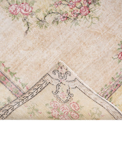 Handmade Wool Rug – Vintage Green Medallion Cotton Blend 5'4" x 8'11"