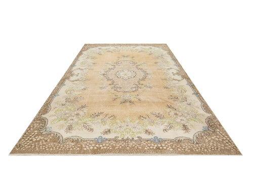 Handmade Wool Cotton Rug – Vintage Brown Medallion Carpet 6'11"x10'8" Area Rug