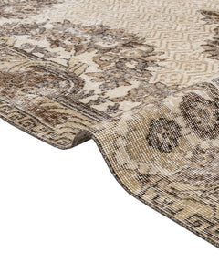 Handmade Wool Rug - Vintage Brown Medallion Cotton Blend 5x9 Feet Area Carpet