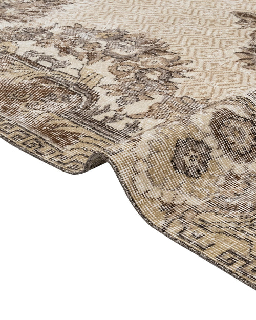 Handmade Wool Rug - Vintage Brown Medallion Cotton Blend 5x9 Feet Area Carpet