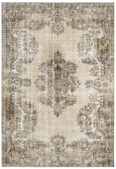 Handmade Wool Rug - Vintage Brown Medallion Cotton Blend 5x9 Feet Area Carpet