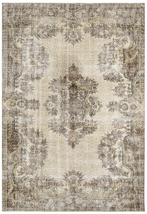 Handmade Wool Rug - Vintage Brown Medallion Cotton Blend 5x9 Feet Area Carpet