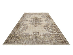 Handmade Wool Rug - Vintage Brown Medallion Cotton Blend 5x9 Feet Area Carpet