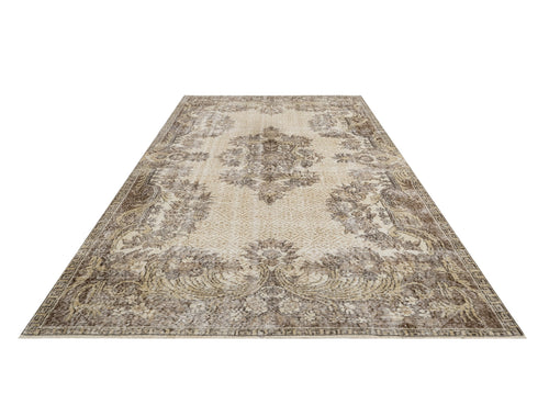 Handmade Wool Rug - Vintage Brown Medallion Cotton Blend 5x9 Feet Area Carpet