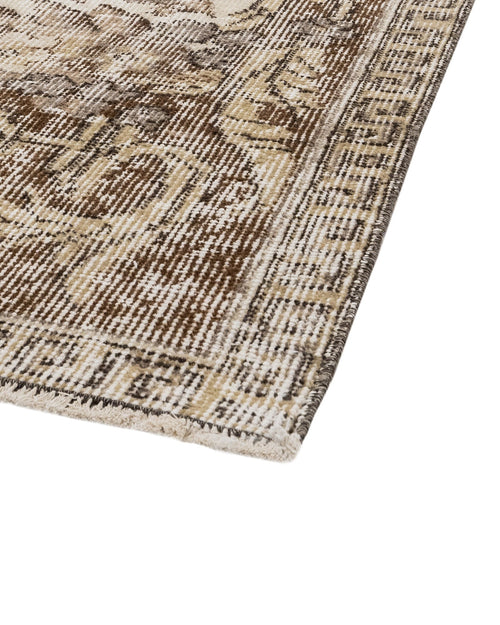 Handmade Wool Rug - Vintage Brown Medallion Cotton Blend 5x9 Feet Area Carpet