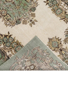 Handmade Wool Cotton Rug – Vintage Green Medallion Carpet 5'8"x9'3" Durable Natural Fibers