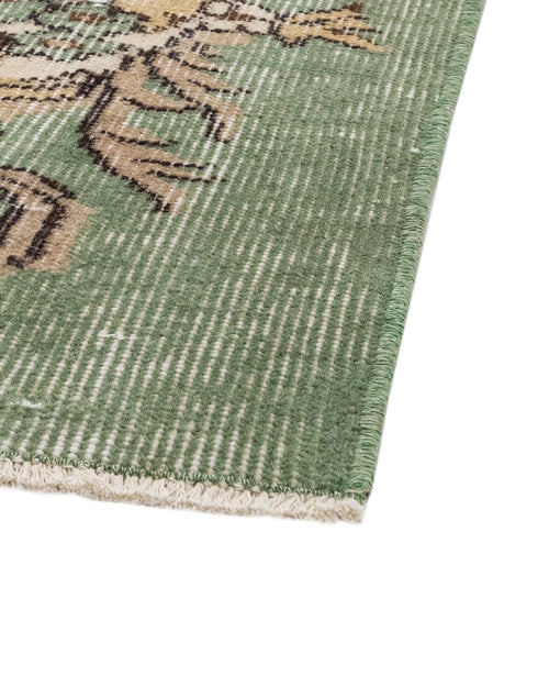 Handmade Wool Cotton Rug – Vintage Green Medallion Carpet 5'8"x9'3" Durable Natural Fibers