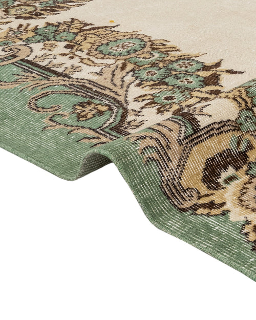 Handmade Wool Cotton Rug – Vintage Green Medallion Carpet 5'8"x9'3" Durable Natural Fibers