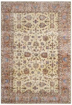 Handmade Wool Rug - Vintage Red Frame 4x8 Feet Durable Wool Cotton Carpet