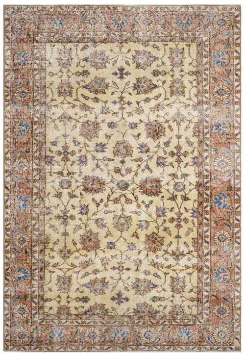 Handmade Wool Rug - Vintage Red Frame 4x8 Feet Durable Wool Cotton Carpet