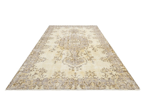 Handmade Wool Cotton Rug – Vintage Brown Medallion Carpet 5'5" x 8'10"