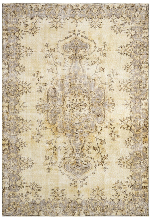 Handmade Wool Cotton Rug – Vintage Brown Medallion Carpet 5'5" x 8'10"