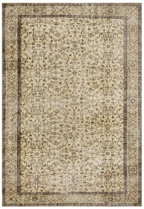 Handmade Wool Cotton Rug – Vintage Brown Frame Carpet 5'7" x 8'10" for Living Room