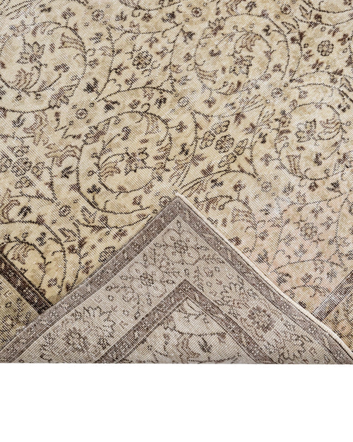 Handmade Wool Cotton Rug – Vintage Brown Frame Carpet 5'7" x 8'10" for Living Room