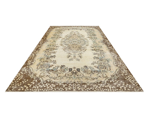 Handmade Wool Rug - Vintage Brown Medallion 5'9" x 9'11" Cotton Blend Carpet