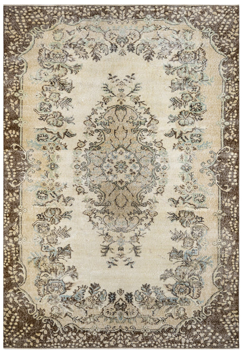 Handmade Wool Rug - Vintage Brown Medallion 5'9" x 9'11" Cotton Blend Carpet