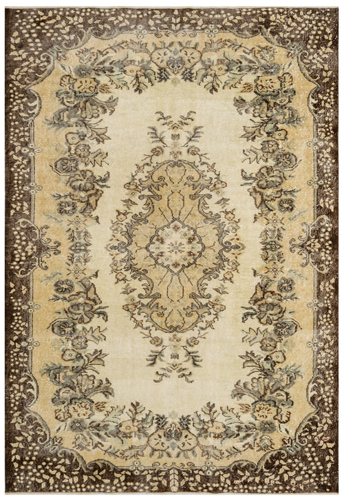 Handmade Wool Cotton Rug – Vintage Brown Medallion 5'10" x 9'8" Area Carpet