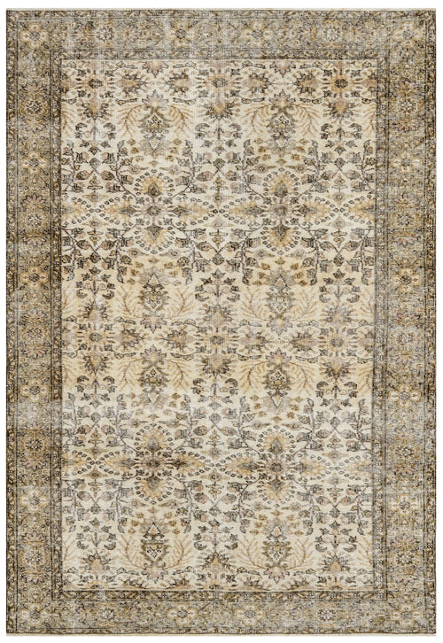 Handmade Wool Rug - Vintage Brown Frame Cotton Blend Area Rug 5'6" x 9'3"