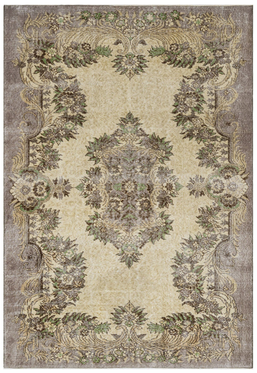 Handmade Wool Rug Vintage Brown Medallion 5'4" x 8'6" Cotton Blend Area Rug