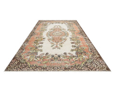 Handmade Wool Rug - Vintage Brown Medallion Cotton Blend, 5'10" x 10'4"