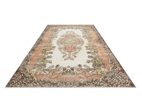 Handmade Wool Rug - Vintage Brown Medallion Cotton Blend, 5'10" x 10'4"