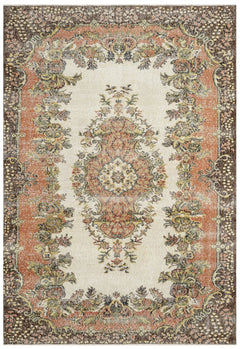 Handmade Wool Rug - Vintage Brown Medallion Cotton Blend, 5'10" x 10'4"