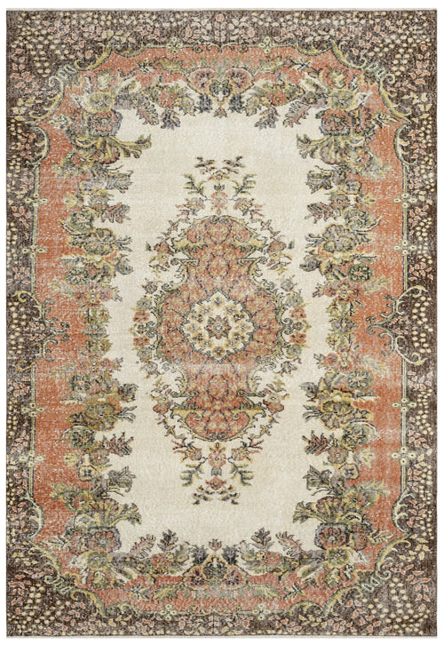 Handmade Wool Rug - Vintage Brown Medallion Cotton Blend, 5'10" x 10'4"