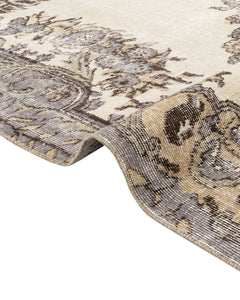 Handmade Wool Rug - Vintage Grey Medallion Carpet 5'8"x8'7" Durable Soft Natural Fiber