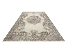 Handmade Wool Rug - Vintage Grey Medallion Carpet 5'8"x8'7" Durable Soft Natural Fiber