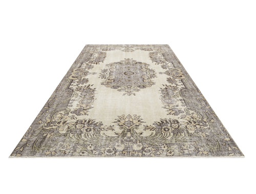 Handmade Wool Rug - Vintage Grey Medallion Carpet 5'8"x8'7" Durable Soft Natural Fiber