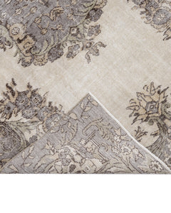 Handmade Wool Rug - Vintage Grey Medallion Carpet 5'8"x8'7" Durable Soft Natural Fiber