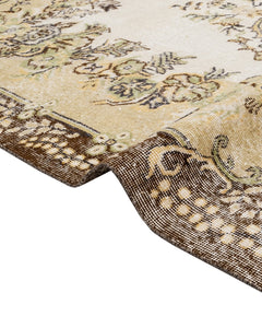 Handmade Wool Rug – Vintage Brown Medallion 6x9 Cotton Blend Carpet for Living Room