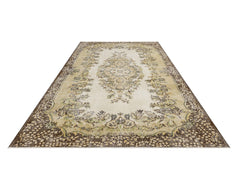 Handmade Wool Rug – Vintage Brown Medallion 6x9 Cotton Blend Carpet for Living Room