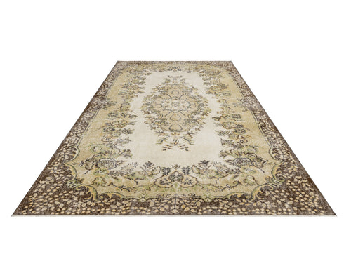 Handmade Wool Rug – Vintage Brown Medallion 6x9 Cotton Blend Carpet for Living Room