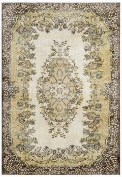 Handmade Wool Rug – Vintage Brown Medallion 6x9 Cotton Blend Carpet for Living Room