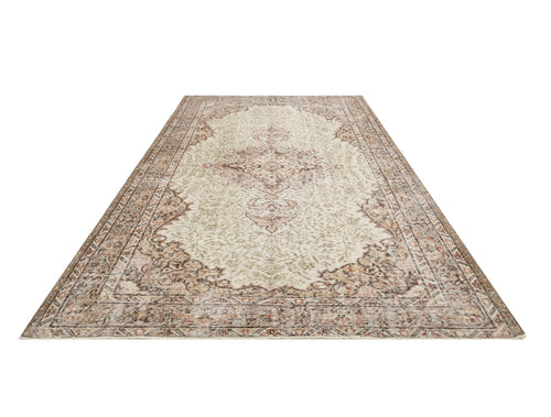 Handmade Wool Rug - Vintage Brown Medallion Carpet 5'5" x 8'4" | Soft Natural Fiber